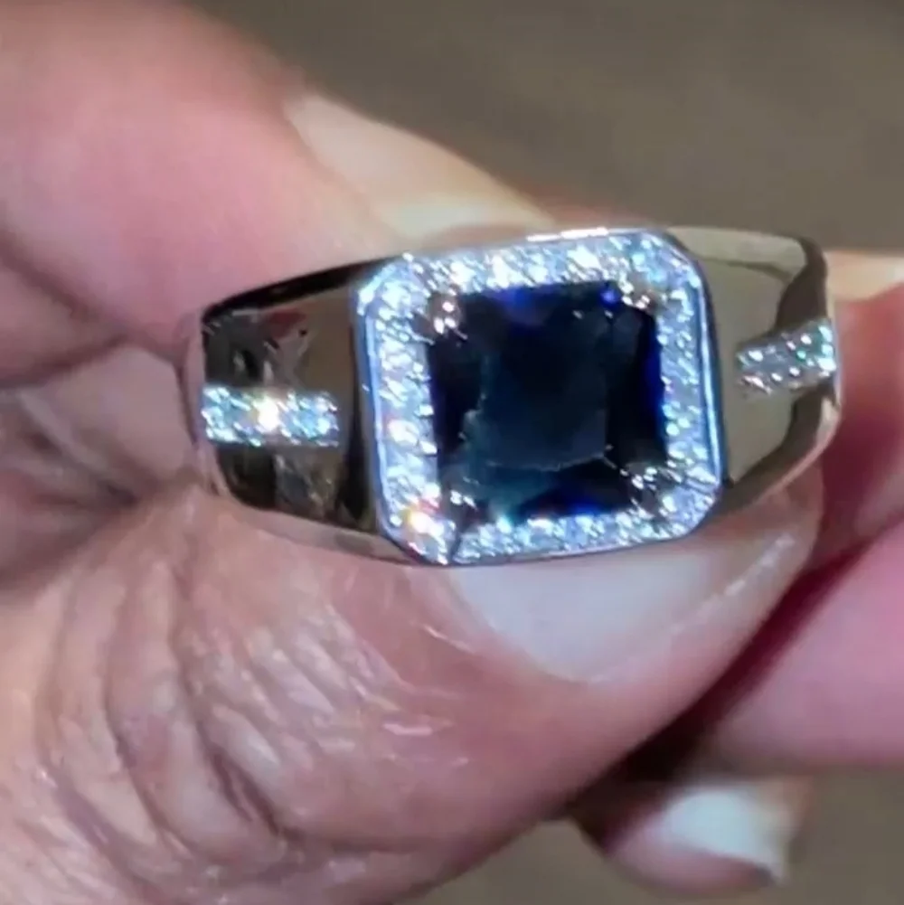 Elegant Silvery Classic Mens Sapphire Lab Created Diamond ring